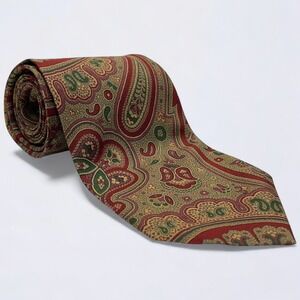 Polo Ralph Lauren Necktie Adult 57x3.75 Burgundy Paisley 100% Silk Made in USA